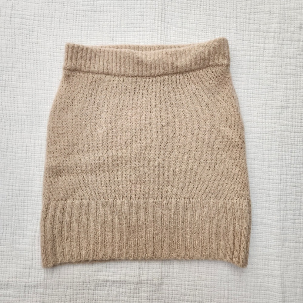 fab'rik Tan Knit Ribbed Mini Skirt, Womens Medium